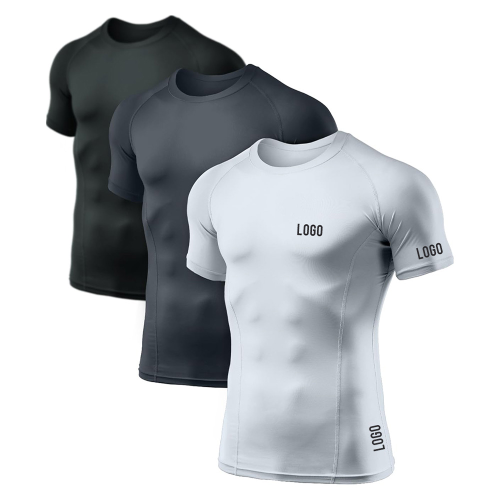 Men's Cool Dry Short Sleeve Compression T-shirt Sports Baselayer Athletic Workout Plain Jersey T-shirt Bulk 