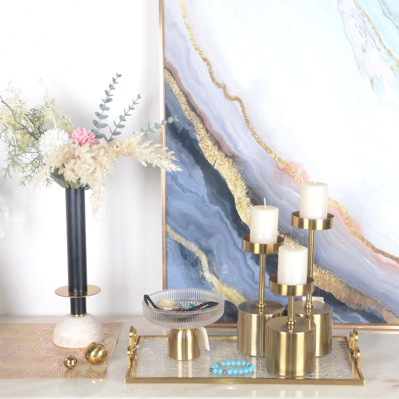 Modern Luxury Home Decoration Modern Style Home Decor Pieces Candlestick Vase Tray Lamp In Brass Desk Accessories For Home 