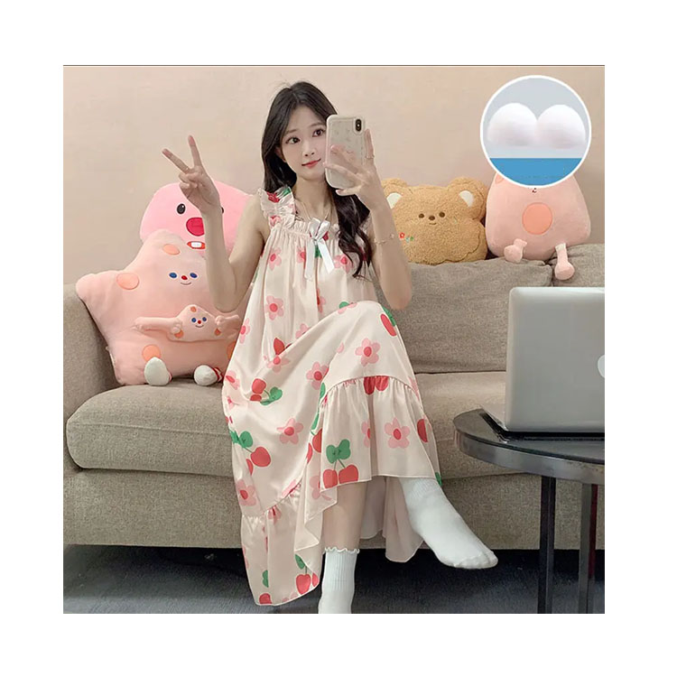 Hot Sale Summer Chiffon Lightweight Breathable Women's Pajamas Sweet Print House Wear 