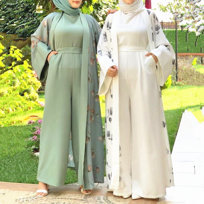 L-25 New Top Best Selling 2pcs Sets Arabic Supplier Long Sleeve Ladies Islamic Clothing Abaya Muslim Women Dress With Jumpsuits 