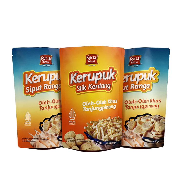 Wholesale Cheap Stand Up Laminated Material Pillow Packaging Snack Pouch Potato Chips Bag 