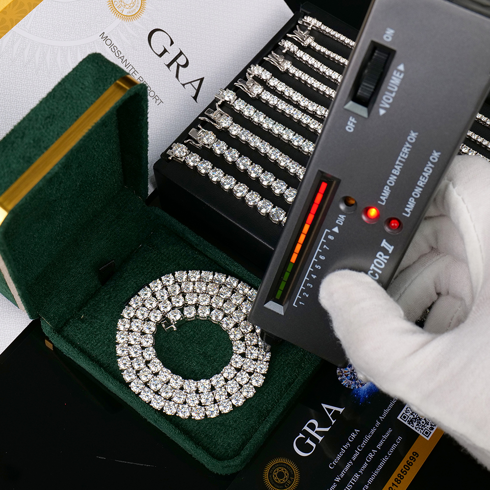 Wholesale S925 Sterling Silver Gra Certified Vvs Mossanite Moissanite Diamond Tennis Necklace Chain Men Women Hip-hop Jewelry 