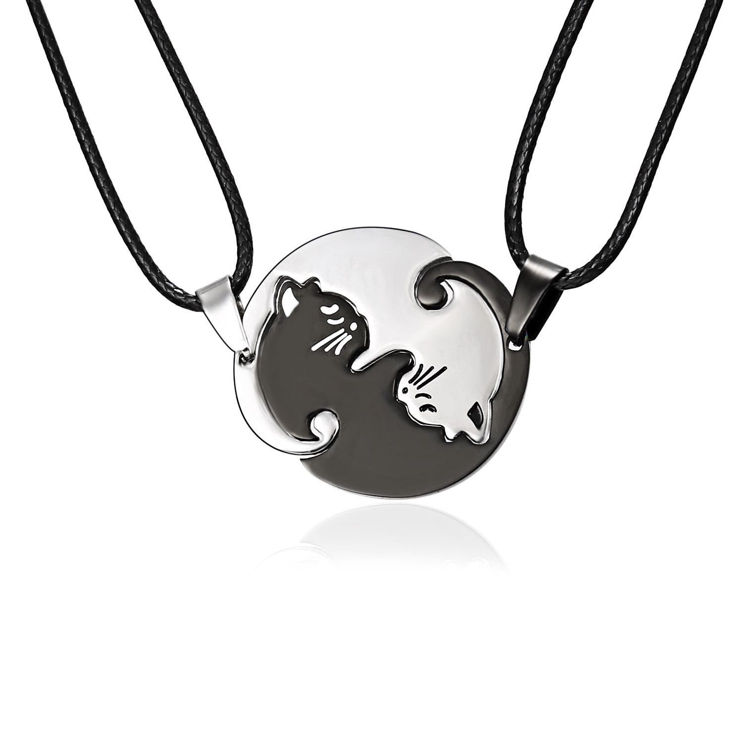 Best Seller Stainless Steel Jewelry Necklace Cat Kitty Pendant White And Black Necklace For Couple Lovers 