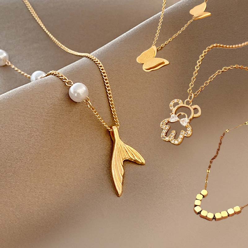 Wholesale Custom Butterfly Pearl Letter Initial Stainless Steel Gold Zircon Heart Star Moon Necklaces Fine Fashion Jewelry Women 