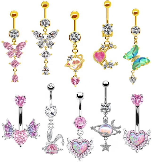 Gaby Belly Rings Jewelry Surgical Steel Butterfly Stainless Steel Piercing Shiny Belly Piercing Belly Button Ring Body Jewelry 