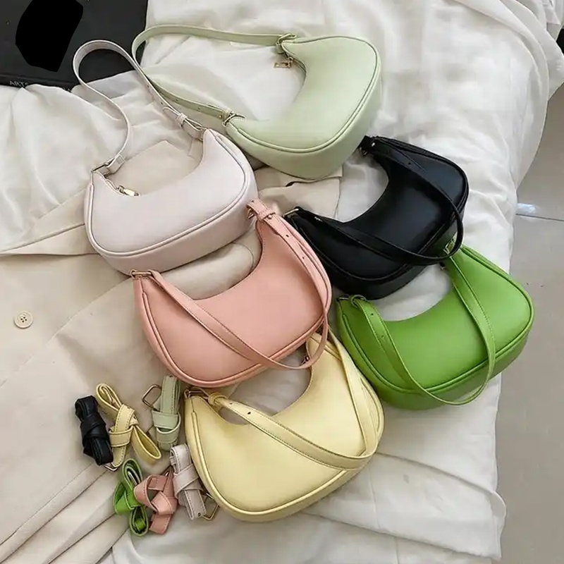 Korean Fashion Small Leather Crescent Crossbody Underarm Ladies Shoulder Bags 