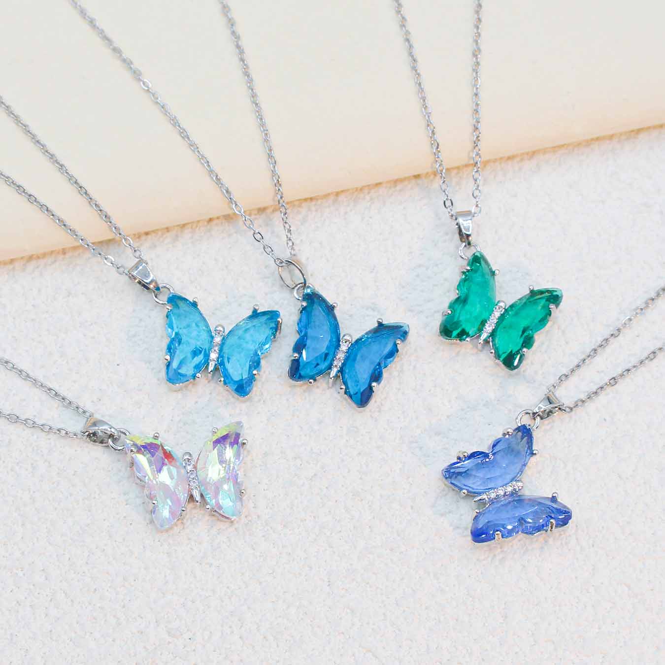 Women's Fashionable Copper Silver Butterfly Necklace Daily Worn Alloy Jewelry With Oval Cutting Diamond Shape Perfect Gift Idea 