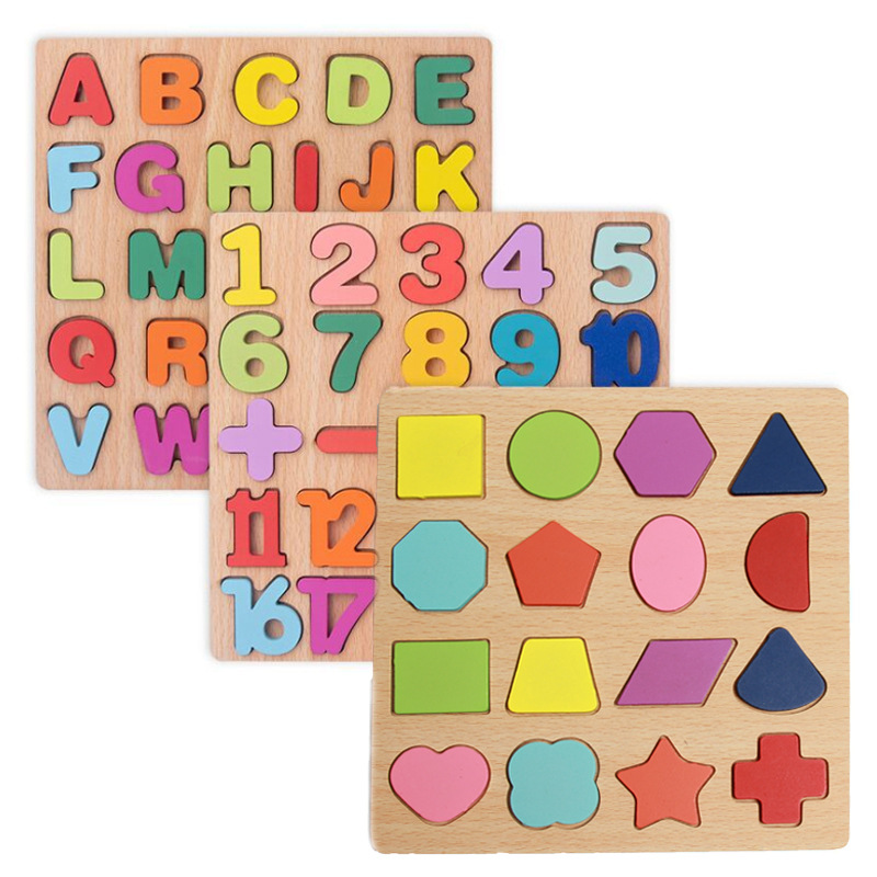 Children's Geometric Puzzle Baby Cognitive Early Childhood Wooden Puzzle Matching Board Building Toys 