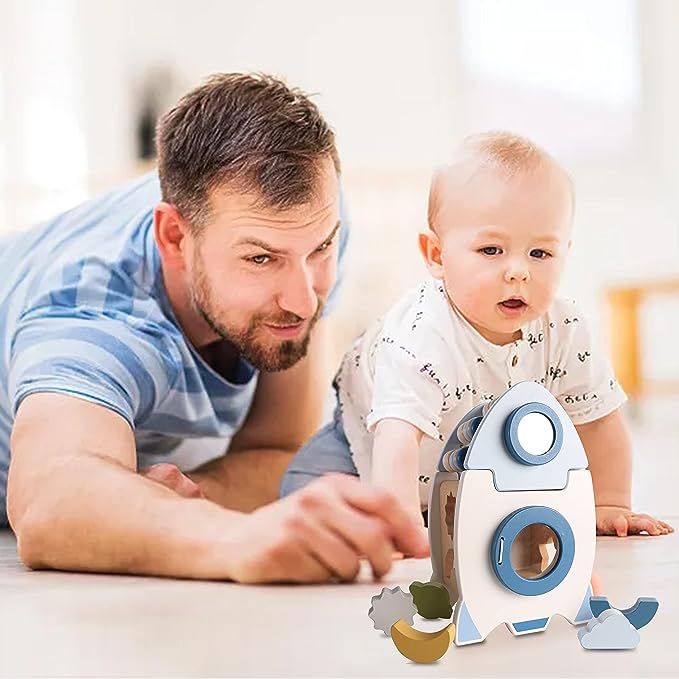 Baby Toy Design | Educational Plaything Rocket-shaped Wooden | Montessori Inspired | Cognitive Development For Toddlers | New 10 