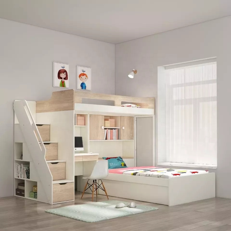 Nova Modern Young Kids Bedroom Furniture 2022 Up And Down Children Storage Bunk Bed Set 3 In 1 Kids Bunk Beds With Study Table 