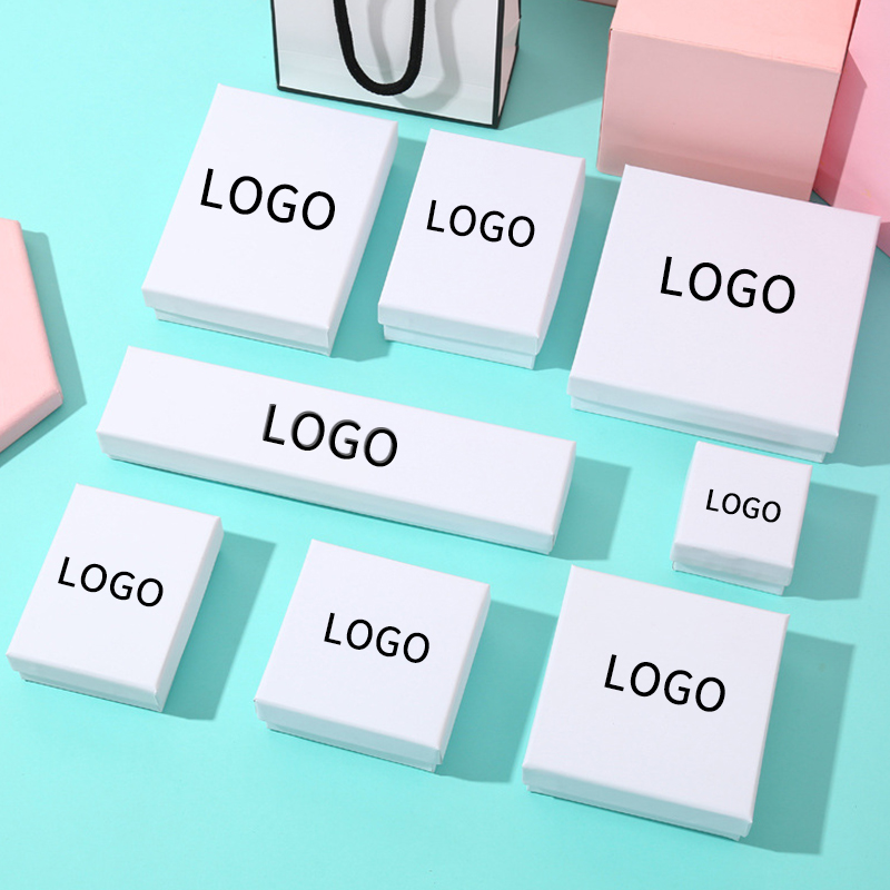 Wholesale Custom Jewelry Box With Logo Gold Silver Foil Stamping White Boxes For Jewelry Insert 1.5cm Foam Small Ring Box 