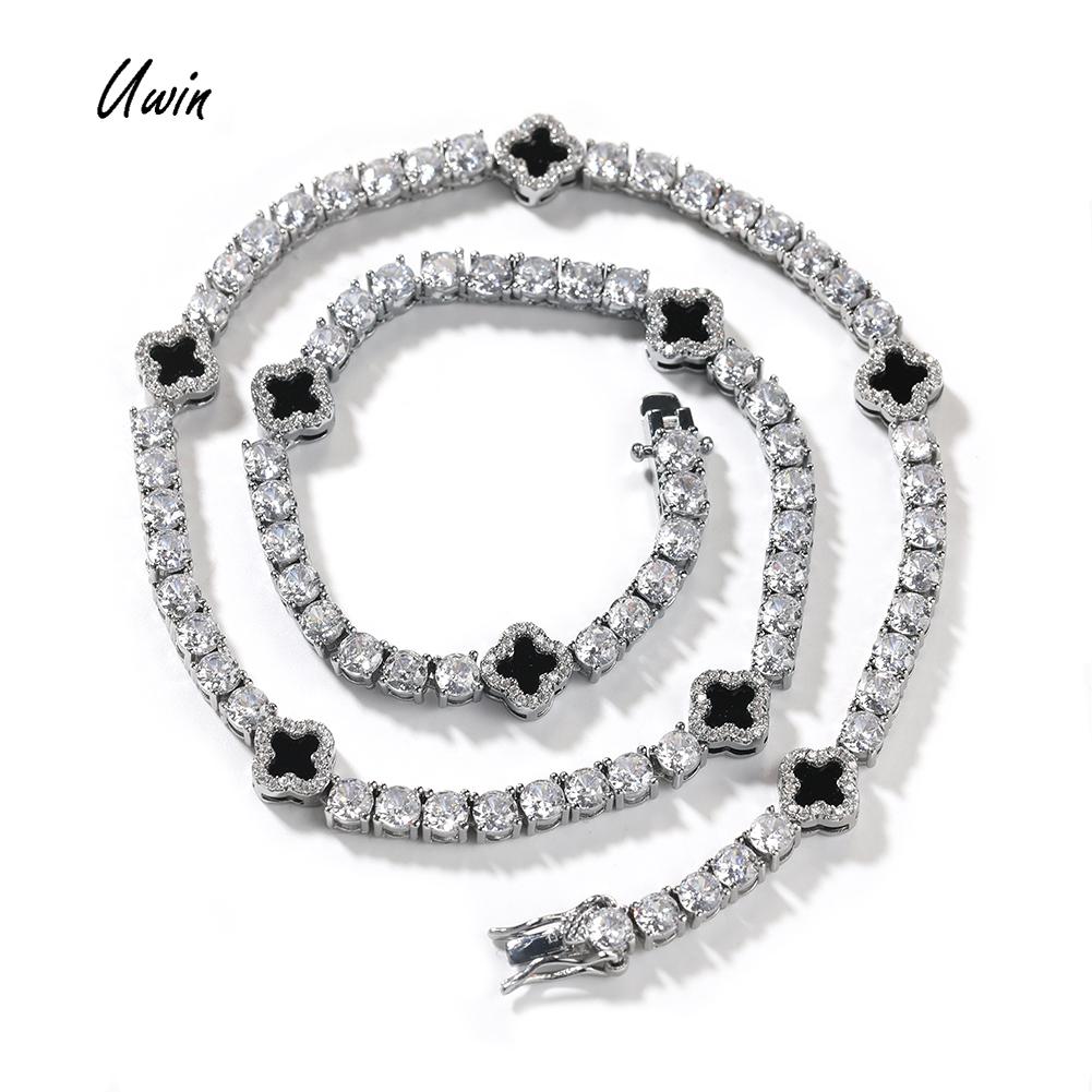 2024 New Trendy Fashion Jewelry Clover Necklace Lucky Grass Bracelet Tennis Chain Hip Hop Jewelry Famous Design Jewelry 