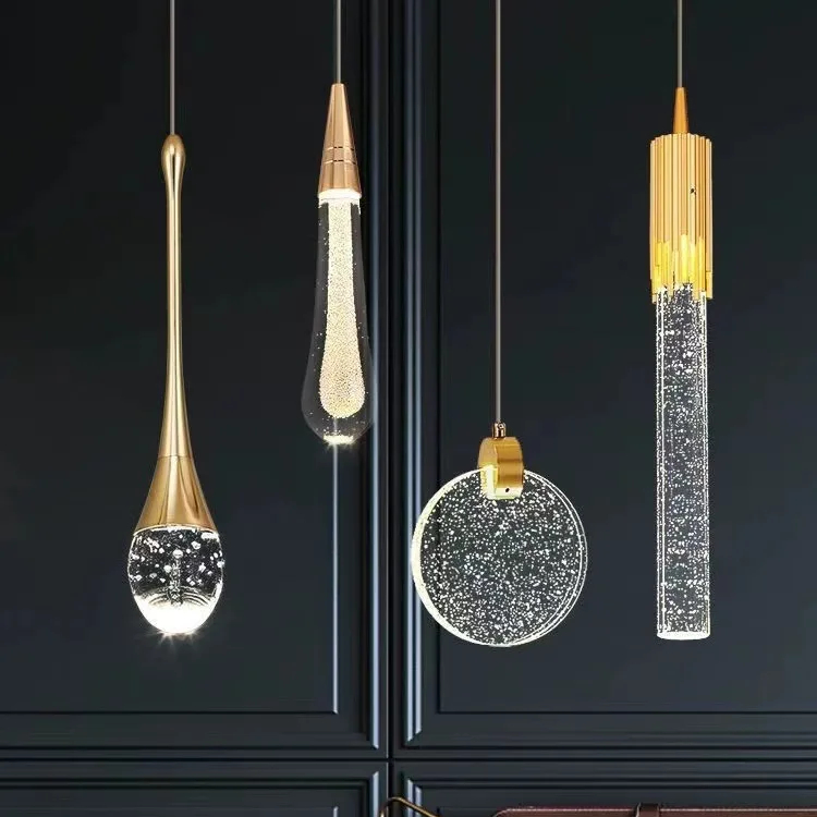 Minimalist Premium Sense Bubble Crystal Column Living Room Back Wall Led Chandelier Design Sense Bedroom Bedside Pendant Lights 
