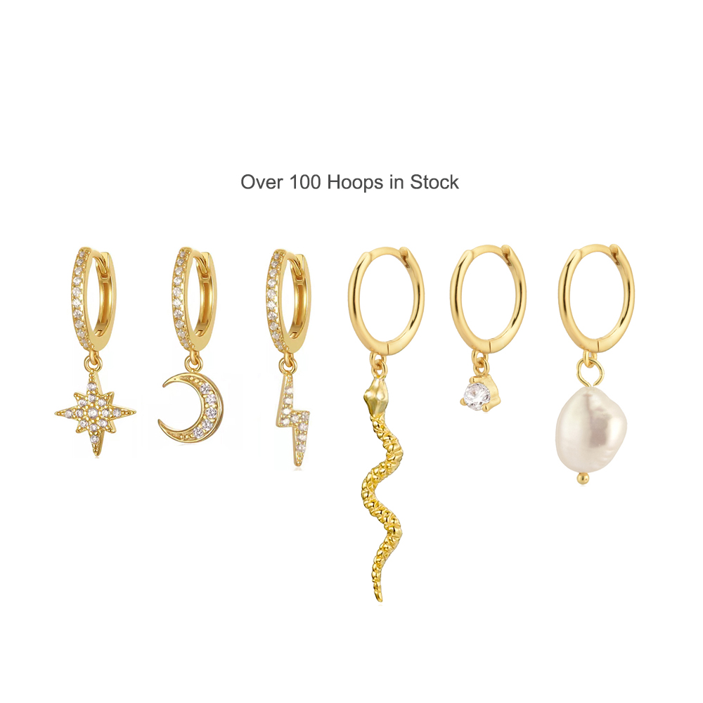 Fashion 925 Sterling Silver Ins Cute Minimalist Moon And Star Gold Plated Hoop Huggies Earring Jewelry For Women 