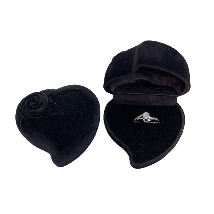 New Design Valentine's Day Heart Shape Rose Flower Gift Packaging Velvet Wedding Ring Boxes Jewellery Heart Shaped Jewelry Box 