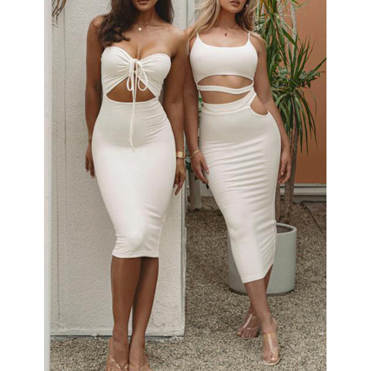 Ladies Dresses 2024 Elegant Women Clothing Fashion Sexy 2 Piece Midi Dress And Crop Top Set 