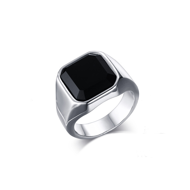 Wholesale Rings Stainless Steel Black Agate Ring Steel Color Men's Ring Jewelry 