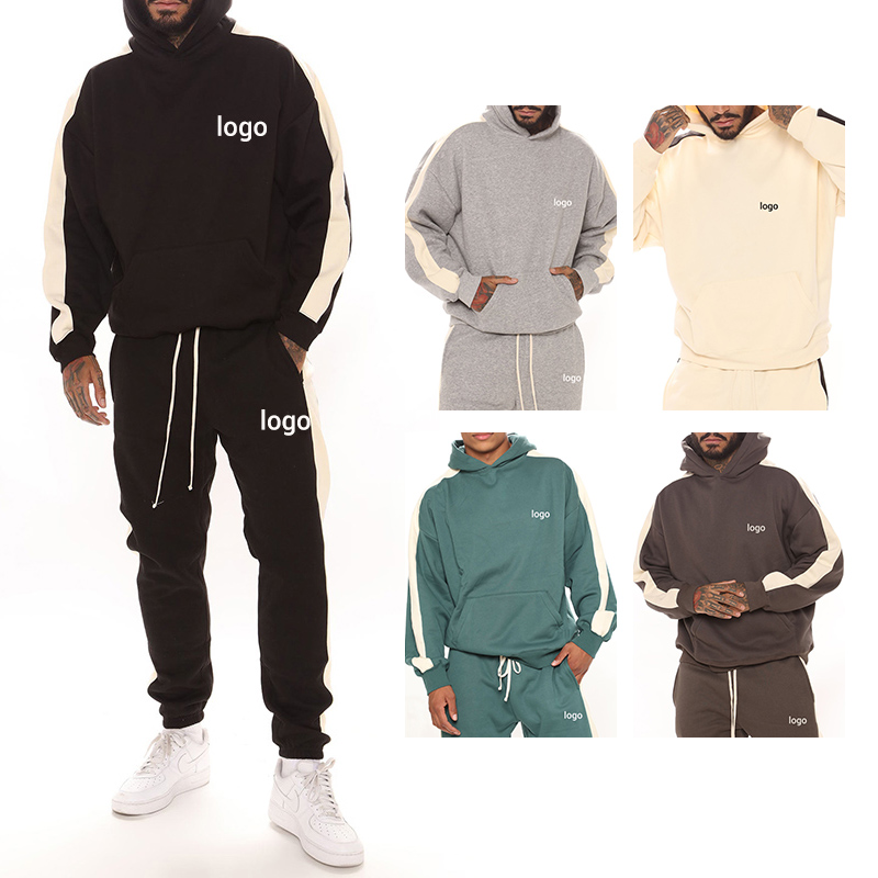 2024 Autumn And Winter Men's Oversized Striped Hoodie Sweatshirt Loose Long Sleeve Sweatshirt+jogger Pant Set 