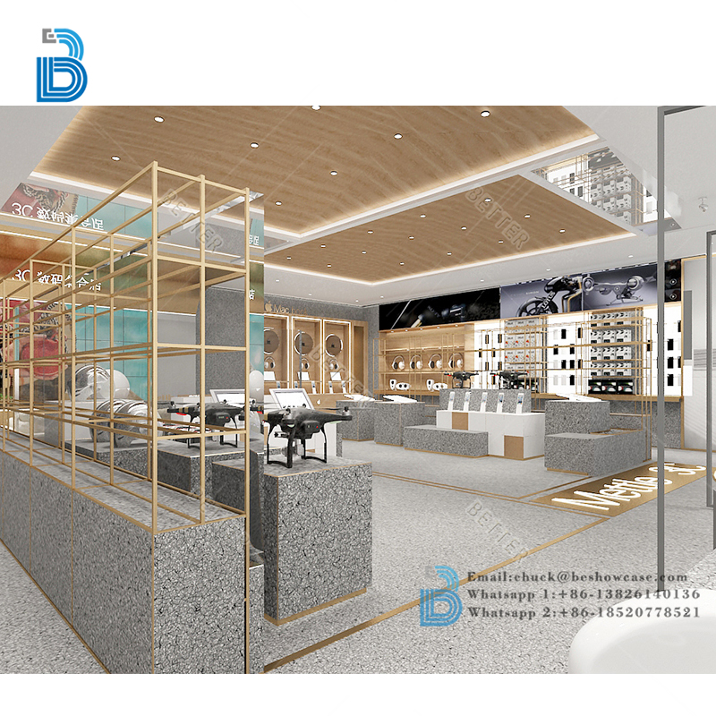 Latest Blue Cell Phone Display Showcase Design Modern Custom Mobile Shop Interior Decoration Ideas For Phone Accessories Store 