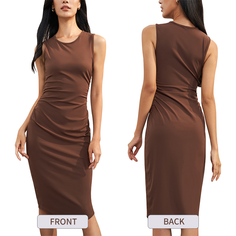 Adlyq1587 Women Summer Sleeveless One-piece Dress Crew Neck Ribbed Tennis Dress Quick Dry Naked Feeling Outdoor Active Wear 