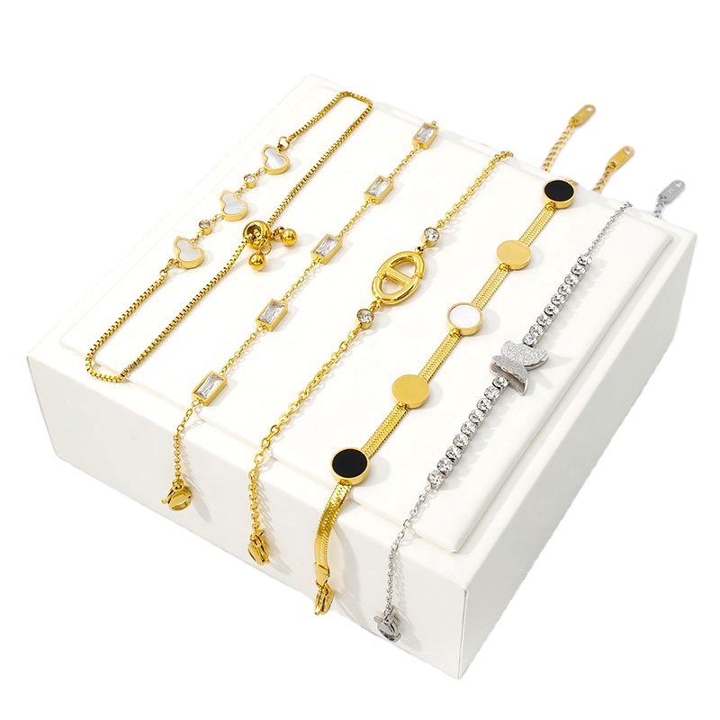 Trendy High Quality 18k Gold Plated Stainless Steel Bracelets Chain Pendants Fashion Zircon Charm Bracelet Fashion Jewelry 