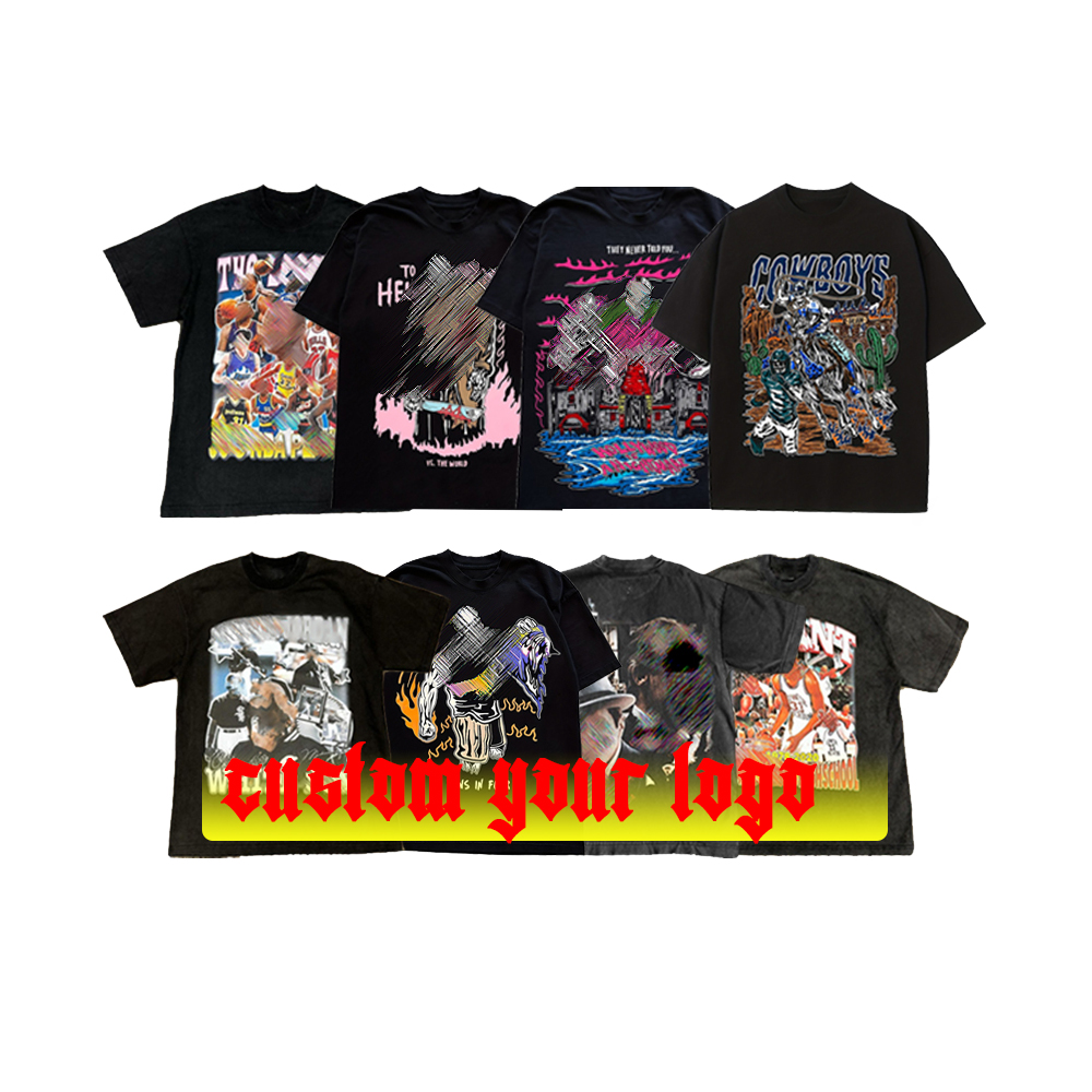 Custom High Quality Vintage Style Oversized Acid Wash T-shirts 100% Cotton Plus Size Men's Dtg Printing Graphic T Shirts 