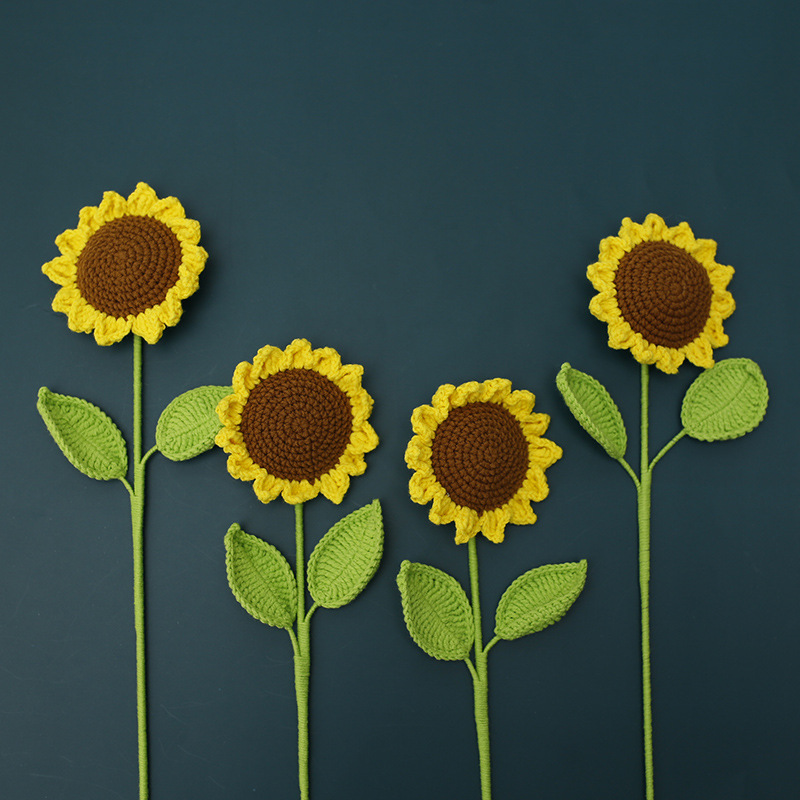 Birthday Gift Flower Carnation Home Decoration Crafts Amigurumi Artificial Sunflower 100% Handmade Crochet Sunflower 