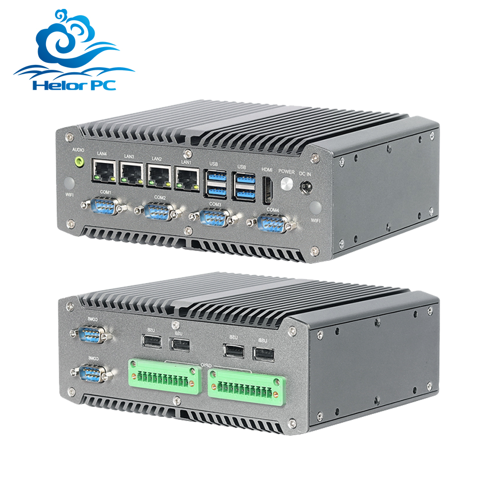 Helorpc Minipc Intel I5 I7 Ddr4 4 Ethernet Ports 6 Rs232 Rs485 Rs422 Com Gpio Industrial Fanless Mini Pc Computadoras Computer 