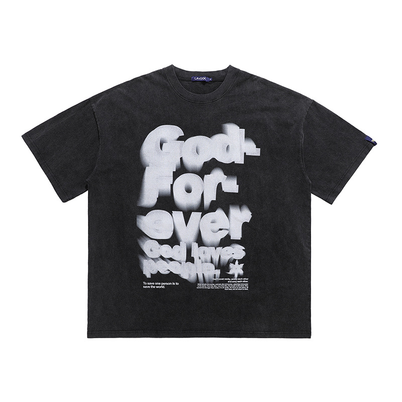 2024 New National Fashion Brand Menswear American High Street Print Short-sleeved T-shirt 