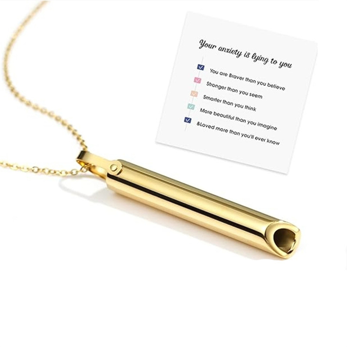 Stainless Steel Anxiety Stress Relief Jewelry Mindful Whistle Breathing Necklace For Calming Relief Meditation Anxiety Necklace 