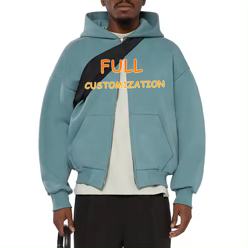 Custom Cotton 500 Gsm Cropped Hoodie Men Streetwear Heavyweight Hoodie Manufacturers Oversized Puff Printing Full Zip Up Hoodie 