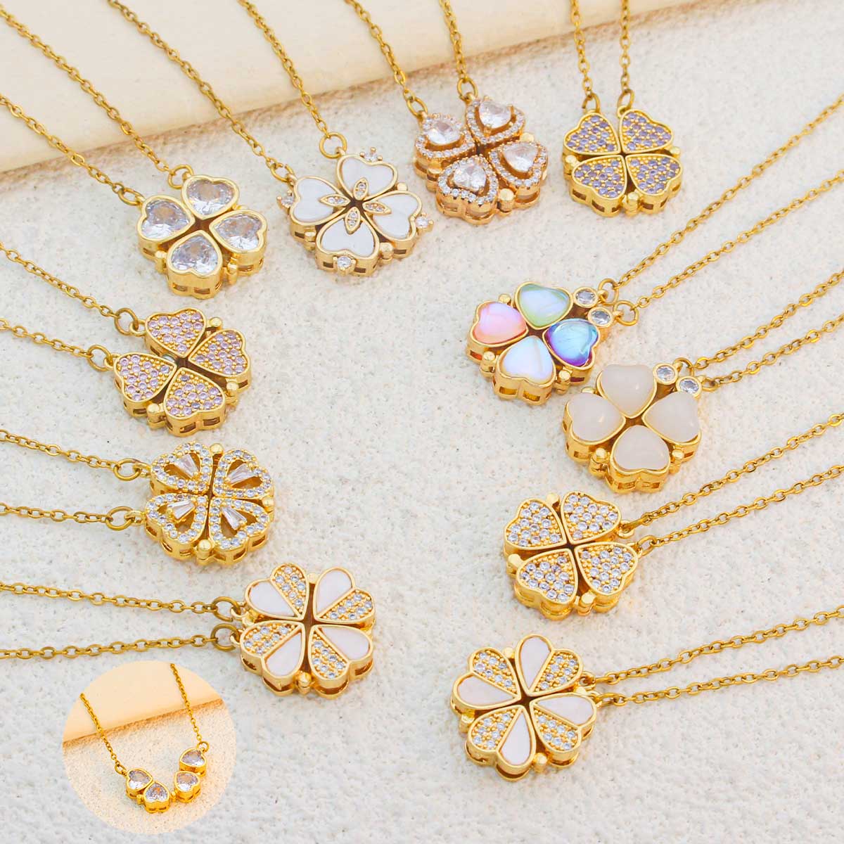 Women's Daily Wear Gold Plated Copper Pendant Necklace Fashion Jewelry With Magnetic Clover And Cubic Zirconia For Women 