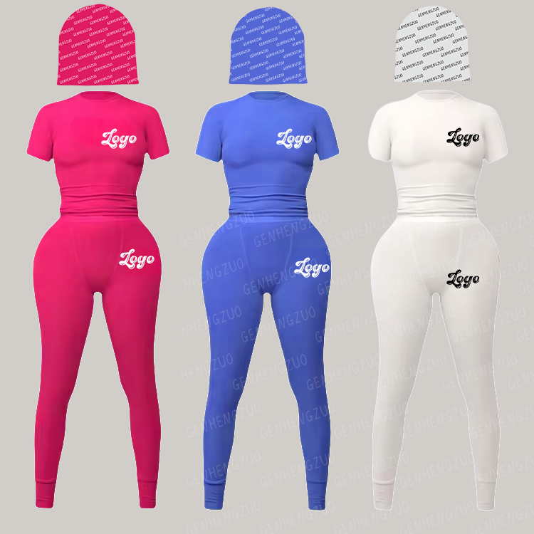 Custom Lounge Wear Bamboo Cotton Polyamide Ribbed Lounge Wear Two Piece Set With Beanies Women Clothing 