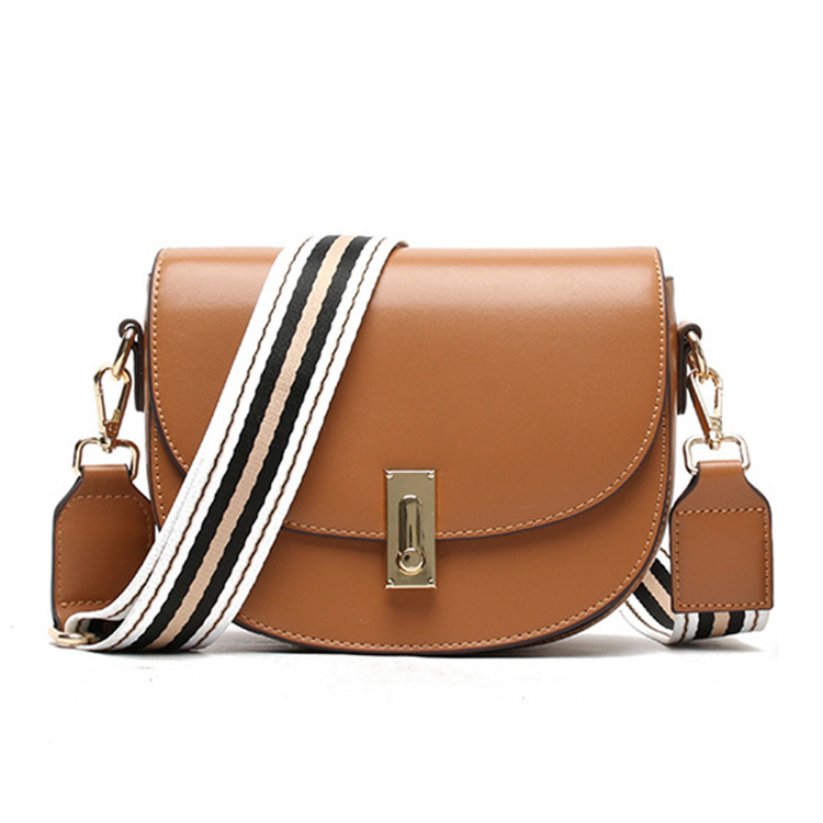 Azb520 High Quality Ladies Pu Retro Trendy Bag Half Moon Saddle Bag Purses Crossbody Saddle Bag With Wide Stripe Strap 
