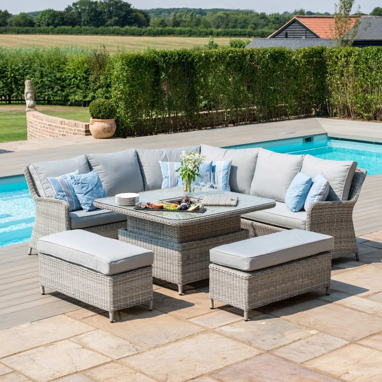 Outdoor Furniture Garden Rattan Sectional Sets Patio Pe Wicker Dining Set Garden Corner Sofa Set With Height-adjustable Table 