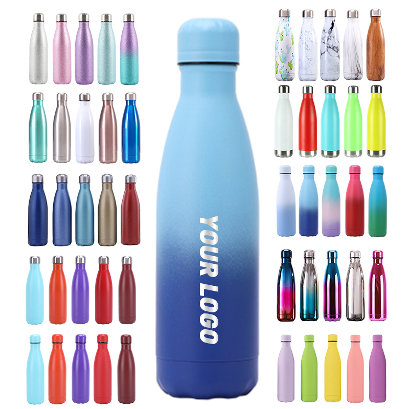 Double Wall Thermal Vacuum Flask Insulated Outdoor Sports Drink Cola Shaped 18/8 Stainless Steel Water Bottles With Custom Logo 
