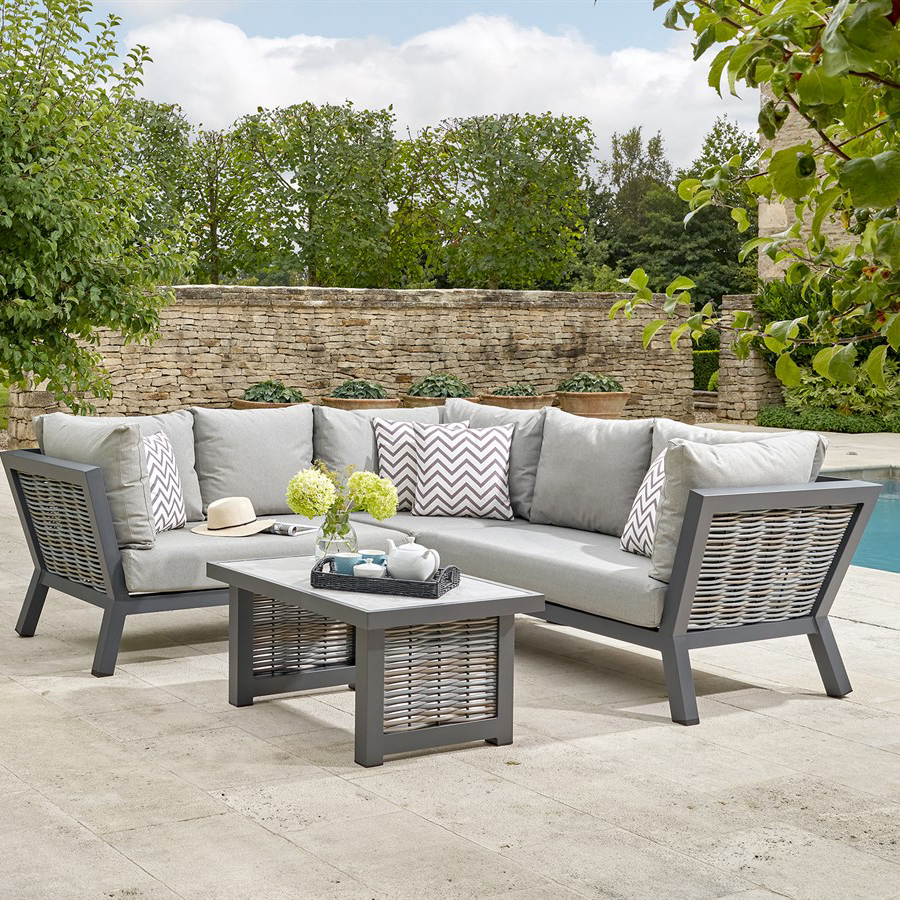 Waterproof All-weather Outdoor Rattan L Shape Corner Sofa Garden Wicker Conversation Sets With Coffee Table Patio Furniture 