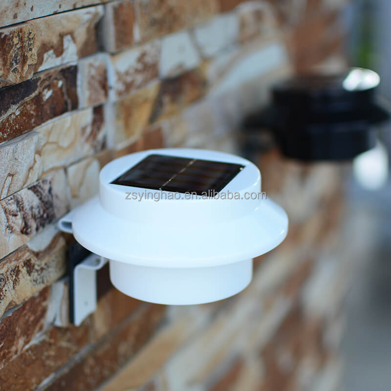 Aluminum Ip65 Waterproof Solar Gutter Garden Lamp Wall 3 Led Solar Powered Fence Lights Outdoor 