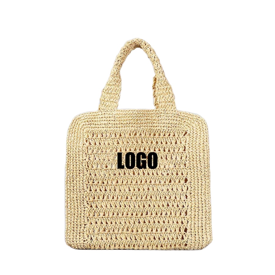 Customization Straw Handbags Large Capacity Handwoven Summer Beach Mesh Straw Tote Paper Straw Tote Bag For Ladies 