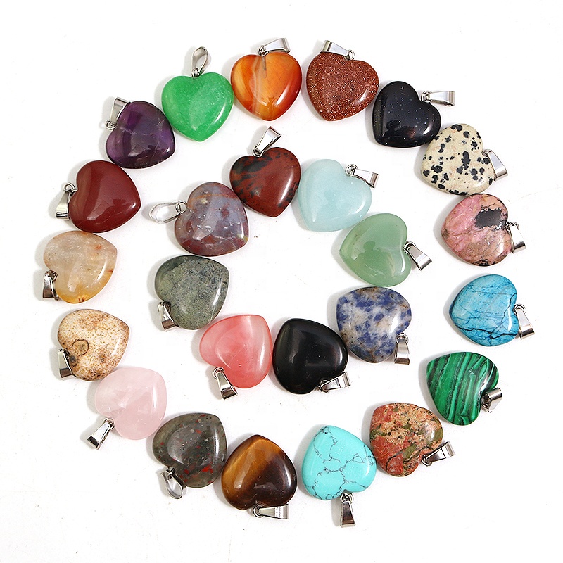 Hot 20mm Rose Quartz Crystals Heart Stones Beaded Pendant Natural Crystal Bead Pendants For Jewelry Making 