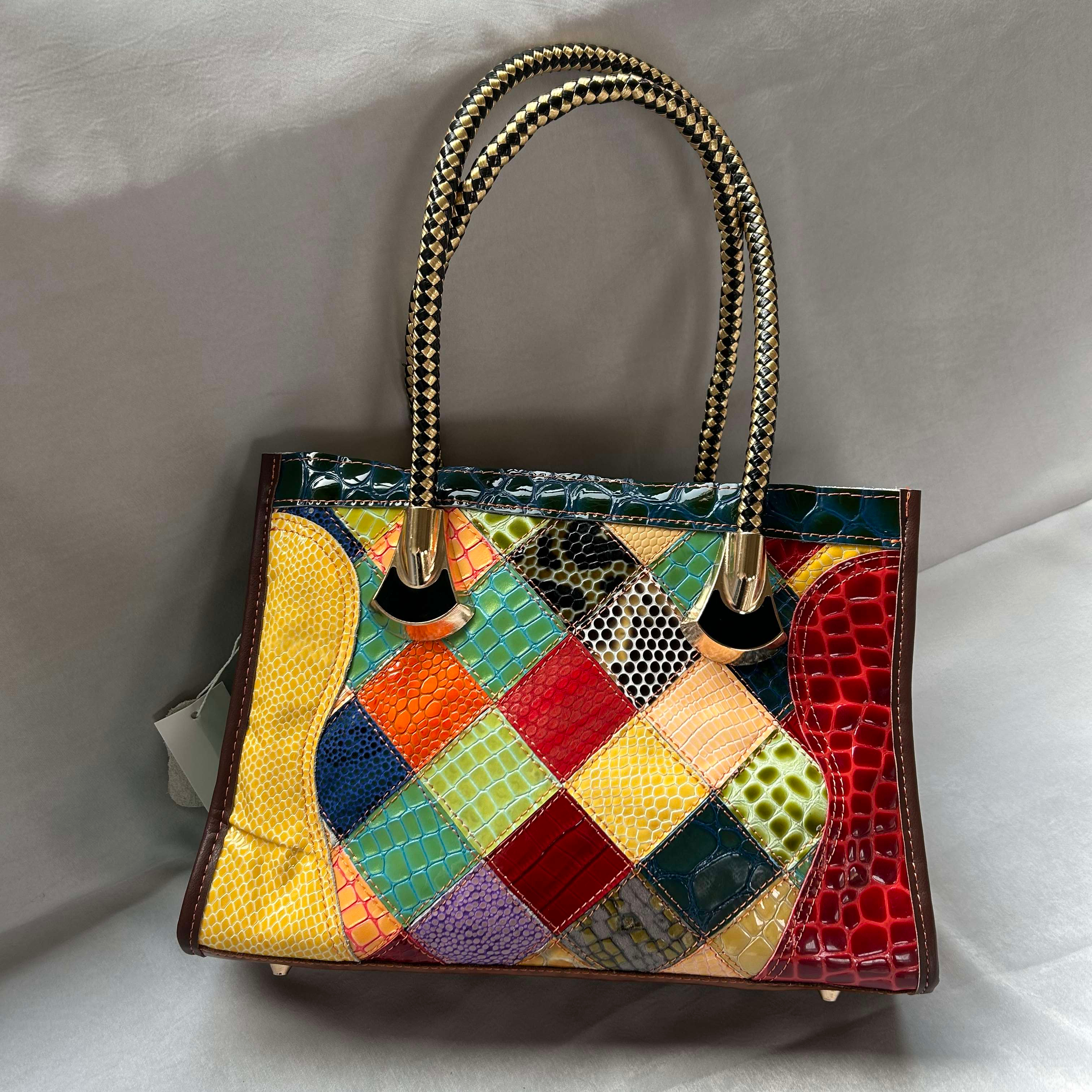 Wholesale Patchwork Real Cowhide Genuine Leather Handbag Ladies Vintage Unique Colorful Stripes Snake Large Women's Tote Bags 