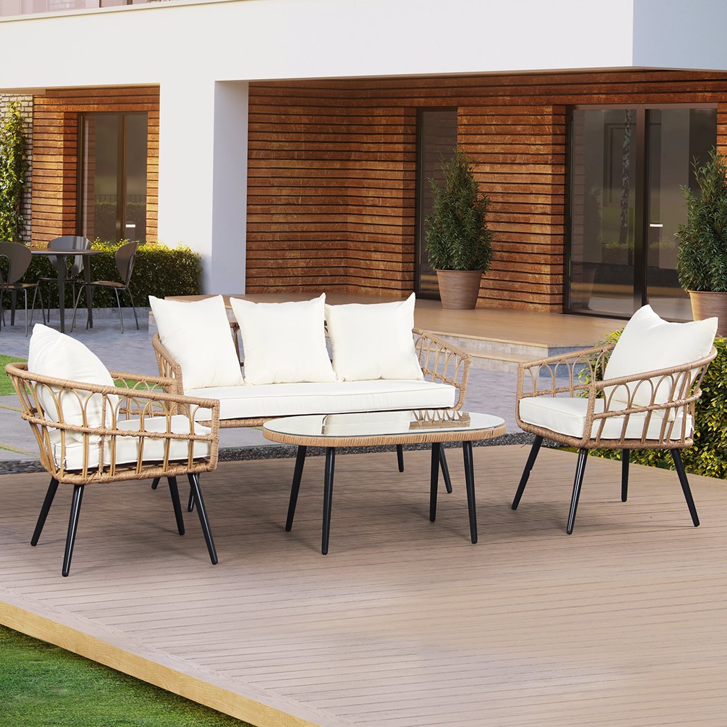 Outdoor Pe Rattan Furniture Patio Bistro Set Hotel Wicker Sofa Courtyard Conversation 4-piece Garden Set 
