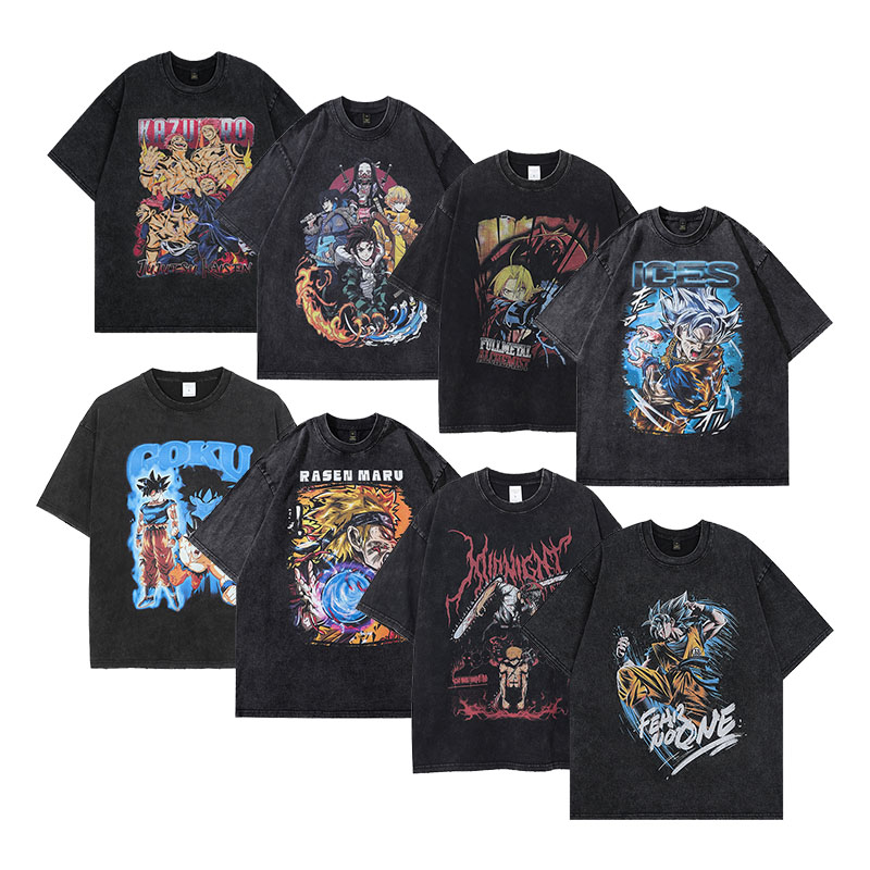 Hot Style Men Blank Hip Hop T-shirts Acid Wash Custom Anime Graphic Printing Vintage Men's Cotton T-shirt 