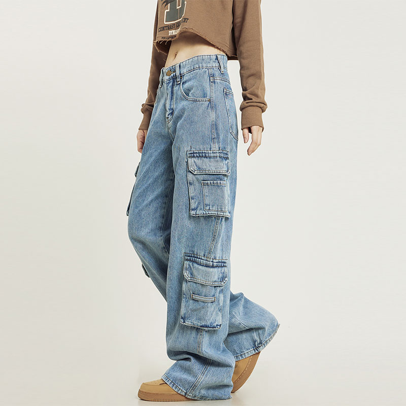 Custom Cargo Women's Jeans Women Ladies Cargo Pants Jeans Cargo Mujer 