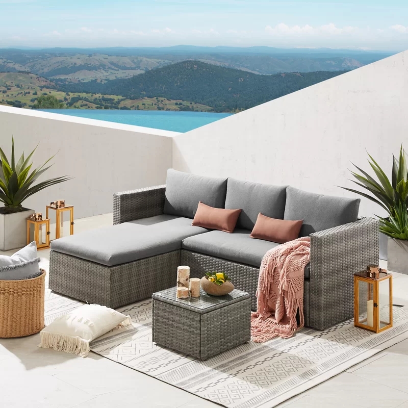 Outdoor Rattan Sofa With Cushions Balcony Furniture Garden Wicker Conversation Sets Patio Furniture Lounge Sets 