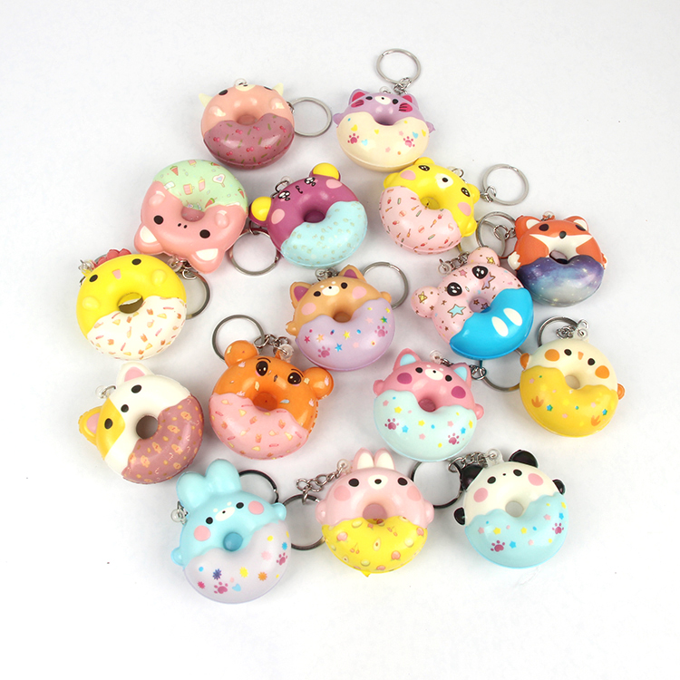 Animal Donuts Keychain Sets Squishy Foam Stress Ball Toy Make You Anti Stress 