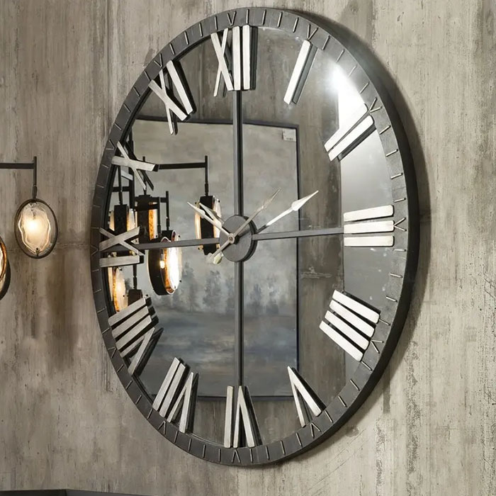 58cm Top Quality Round Mirror Clock Living Room Glass Large Wall Clock Home Decor Silence Wall Hanging Clock 