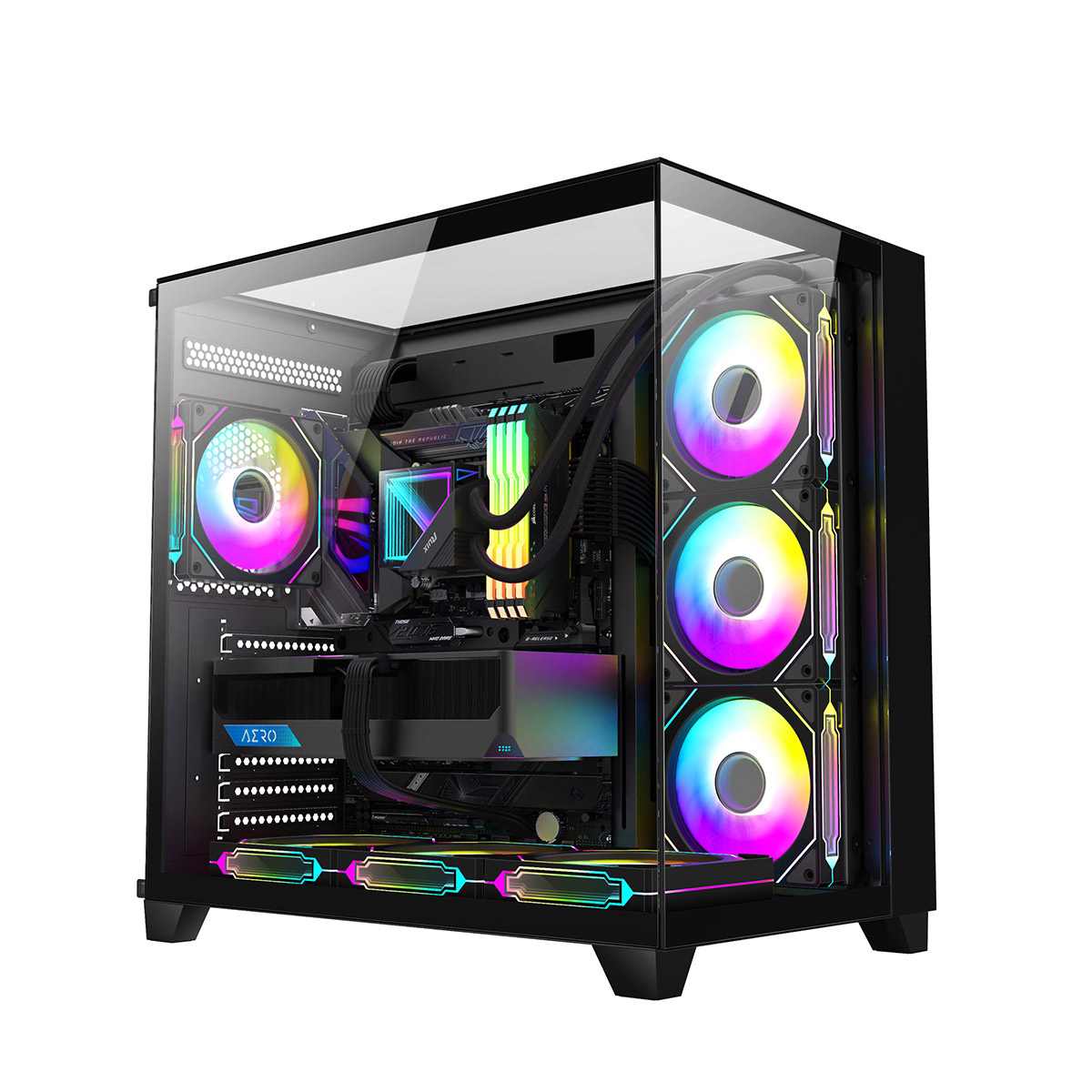 Ruix Aerospace Ultra-x 2024 Newest Design Fashion Computer Case Three Tempered Glass Panels Gaming Full View Case De Pc Gamin 