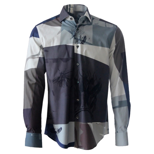 Men Shirt Slim Fit Long Sleeve Business Casual Printed Formal Dress Shirts 